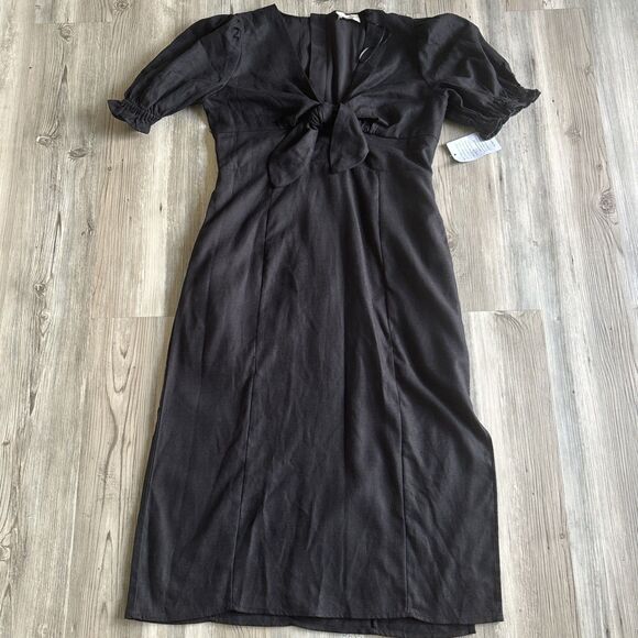 NWT Melloday Nordstrom Puff Sleeve Bow Linen Viscose Blend Maxi Dress Size Large - Picture 9 of 12